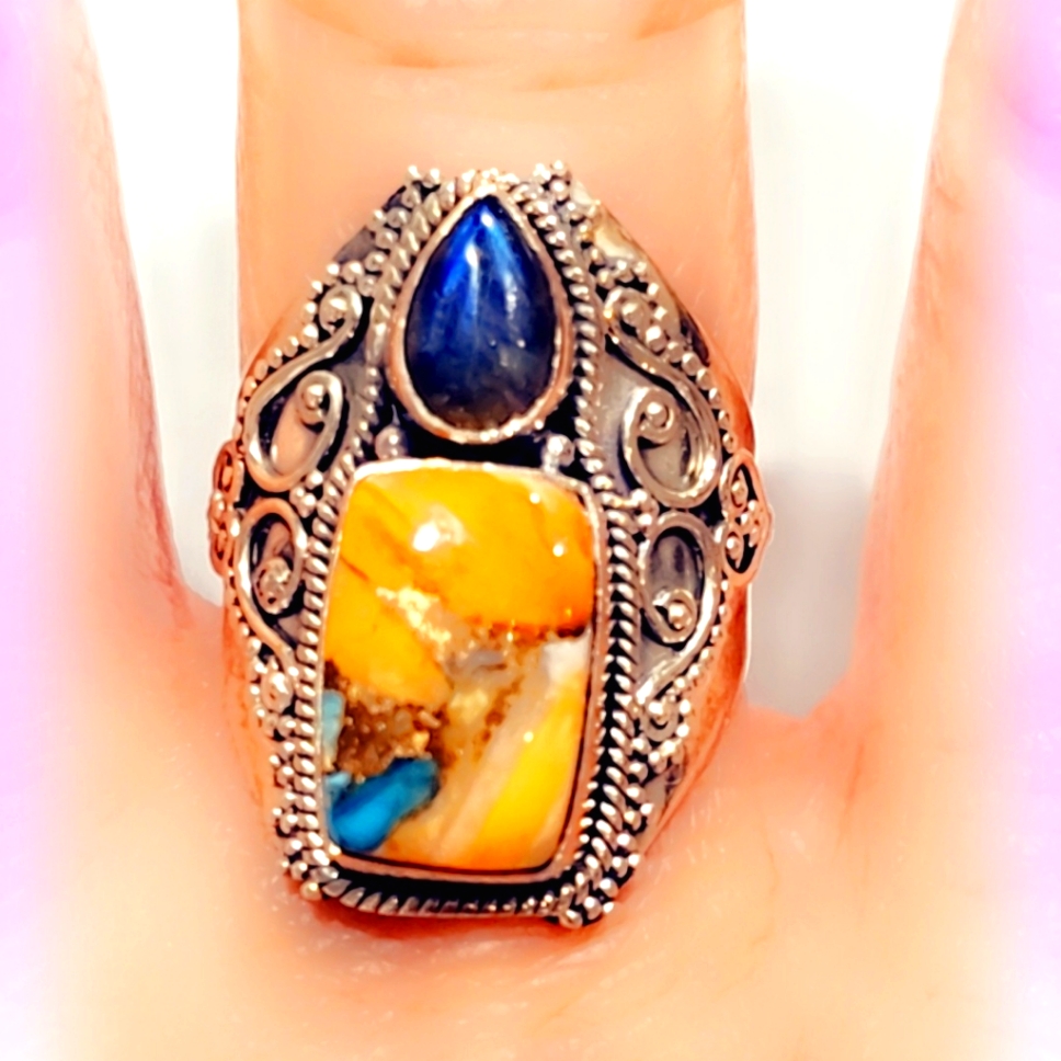Custom Sterling Silver Double Stone Gemstone Ring